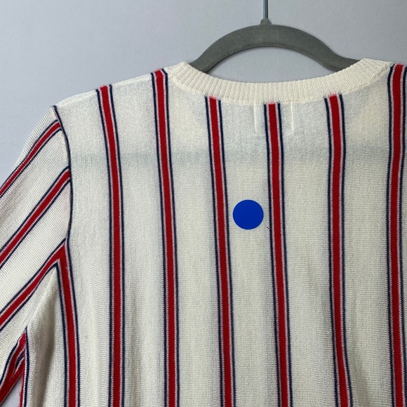 Madelein Thompson Women Sweater L Cream Red Stripe Cashmere Silk Crewneck - Picture 11 of 12